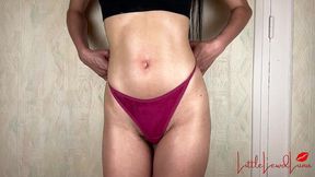 bellybutton play with skinny asian teen - oily flat belly tease - navel fetish play