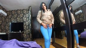milfycalla- yoga pants, silk bedding and a lot of cum on my jackets