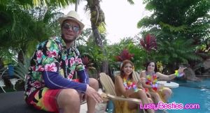 Random dude ends up in a Hawaiian four-some