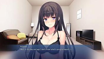 Curvy girl in ecchi visual novel gives blowjob under the table