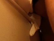 Anon fucks hotel bed with a glove for a condom