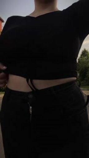 showing my big natural boobs to the neighbors again [ Public flashing ]