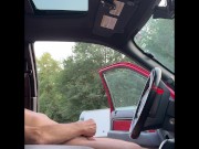 Guy in van in public park watching me play with my cock
