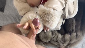 Cute Furjacket Girl Alessia gives furfetish blowjob, furfuck and recieves a big load cum on fur