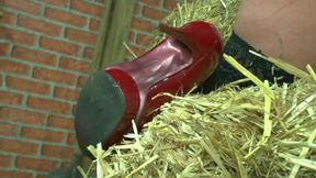 Chubby German redhead with big tits shows off in heels and pantyhose to masturbate her eager pussy with sex toy outdoor
