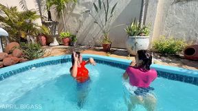 our poolside dare gets dirty – lesbian plugs and wet teasing
