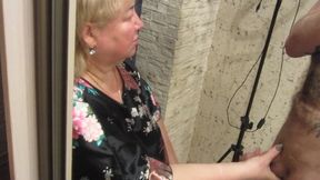 Mother-in-law sucks and jerks off my cock while extracting nectar