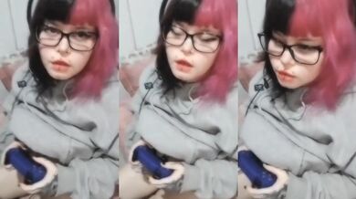 Goth gamer BBW hides dildo while streaming caught in the act