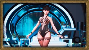 Young playful Eve teases player in Black Pearl outfit in luxury bedroom