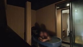 Romantic couple dances naked in onsen while fucking