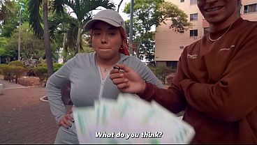 Horny Latina takes money then gets fucked in living room