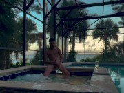 Donovan jerking and having fun by the pool.