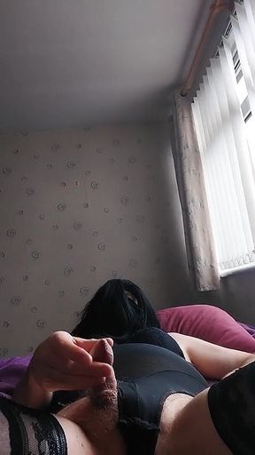 Tiny-clit Sissy Cums in Lingerie