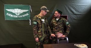 Sergeant's sexy cock slides in his needy fucking mouth