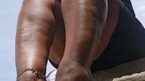 Balbina Big Feet Queen on sexy black sandals Outdoors