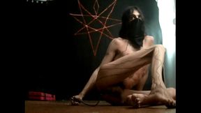 skinny crossdresser with long hair doing anal with inflatable plug