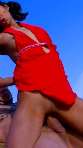 Things get frisky as the skinny brunette walks on the beach with her boyfriend   Clip 2