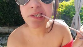 Outdoors topless doing bubblegum bubbles SD - Bunny Looner