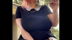 Alt Milf nextdoor smokes outback!