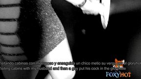 primer dia en las cabinas juarez, fui con mi esposo y un tipo me follo por el gloryhole