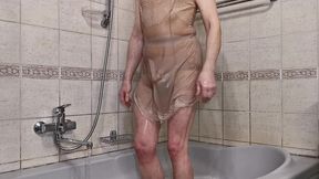 influence of wet gerbe pantyhose to a simple desire to take a shower