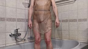 influence of wet gerbe pantyhose to a simple desire to take a shower