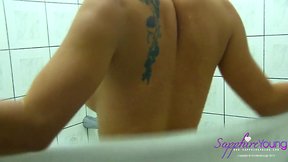 Sapphire young plays with soap in the shower: wet trans experience