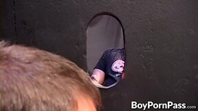 Lustful dudes jerking off their dicks in a glory hole session