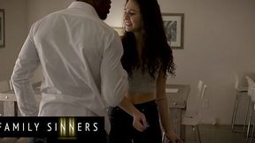 Brunette Slut Gags on Her Stepdad's Huge Dick Until Tears Stream Down Her Face
