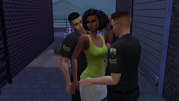 Ebony Barmaid Entertaining Two Cops At The Back Alley (Promo) | The Sims/ 3D Hentai