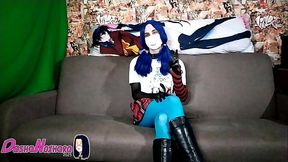 DashaNoihara #32 - Femboy, blue hair, blue pantyhose, leather boots and nylon gloves