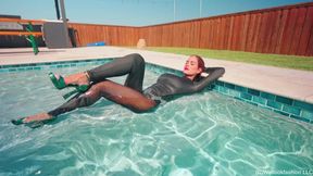 Mariela's Dip in the Pool Wearing a Sexy Mesh Catsuit