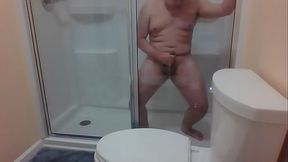 Chubby Asian Cums in Hotel Shower