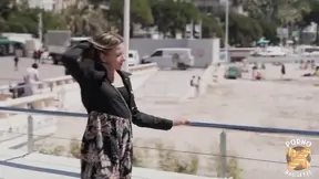 Pretty blonde Alicia takes on two huge dicks