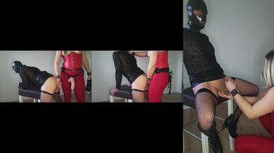 Her anal gets plowed tight dildo straight to sissy orgasm