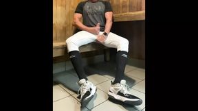 Buff Jacked Jockdad87 Edges in Baseball Gear in the Sauna