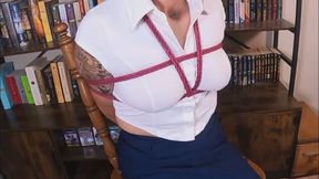 Secretary Lexa chair tied and tape gagged