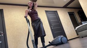 Housewife Leather Vacuum Seduction POV