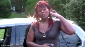 ”Chubby black trans shakes fat booty & jerks shecock”