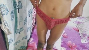 Skinny Desi Femboy Masturbates in His Lil Stepsister's Used Pantie