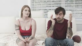 ”Natural Tittied Stepsis Disturbs Game with Blowjob”