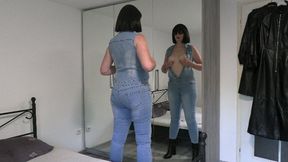 Angela in a jeans jumpsuit for you