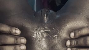 creamy wet black pussy and asshole