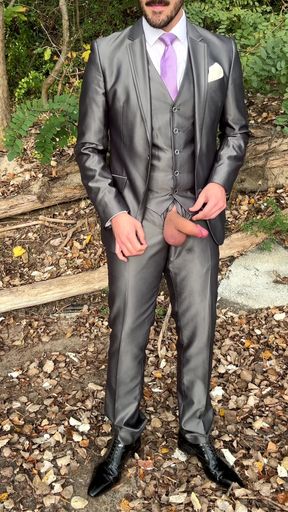 Public Outdoor Masturbation in a Shiny Suit