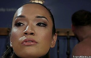 TS in latex anal toyed in dungeon