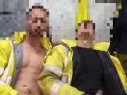 Hot Tradie lads wank together on lunch break.