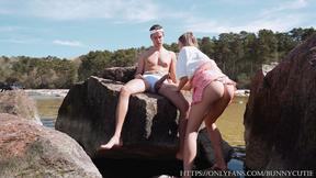 ”Extremely Risky Pounding Beaver On The Public Beach! Open Shore.”