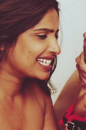 Aman put a cock in Tejaswini's mouth and she sucked it