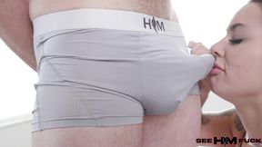misty meaner gags on andy savage s thick cock until he cums!