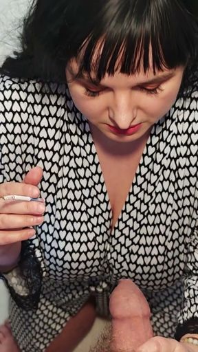My Stepmom Eve Gives My Boss a Blowjob While Smoking.